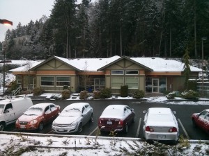 VIU Res Center covered in snow